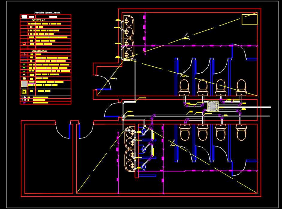 Public Toilet Design Autocad- Plumbing Details and Legend